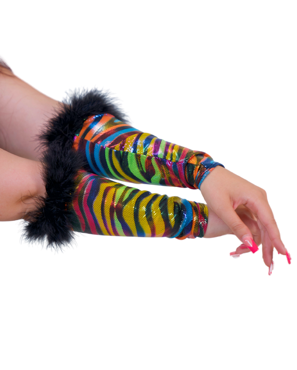 Arm Boo Untamed Vice Boo Sleeves | Rainbow Tiger Rave Arm Warmers with Faux Fur ...